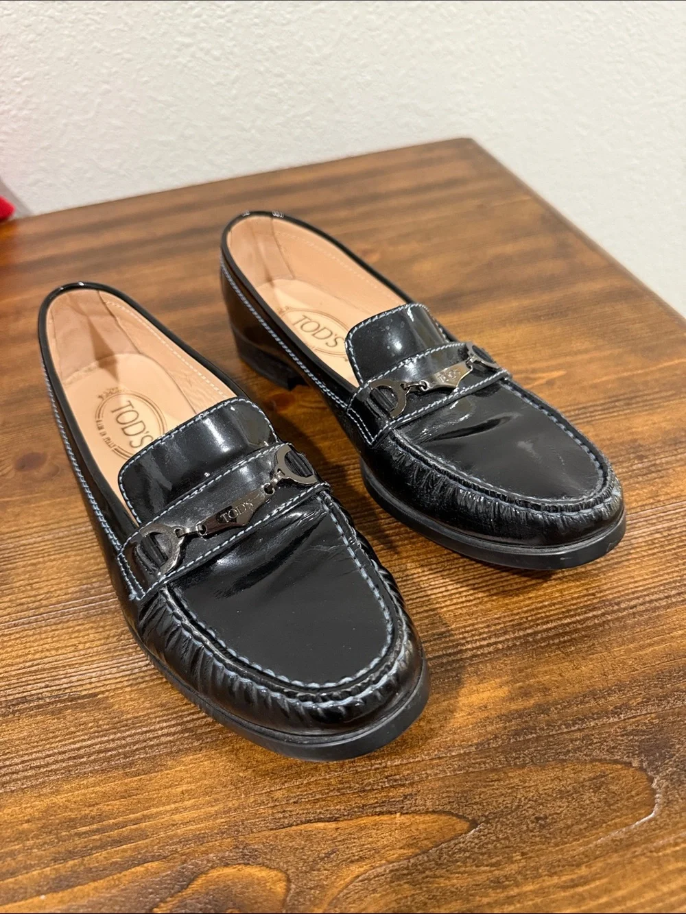 TOD’S  black patent leather driving shoe loafer moccasin Size 10